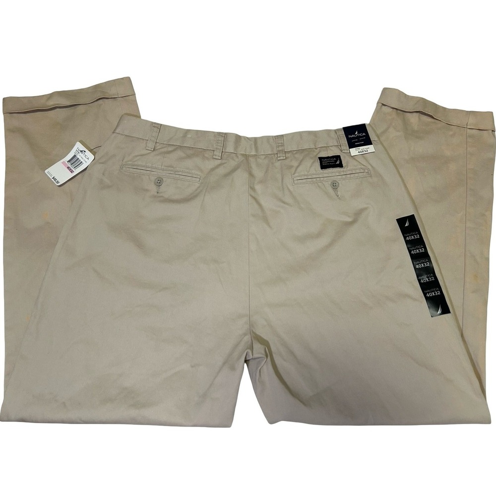 Nautica Double Pleat Classic Fit Chino Pants True Stone 40x32 NWT